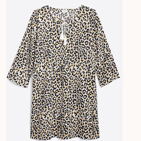 nwt J.Crew Leopard Print Cover-Up tunic with tassels medium - Picture 1 of 6